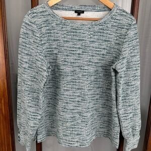 Talbots Knit Pullover Top Textured Size Large Cotton Green Button Long Sleeve